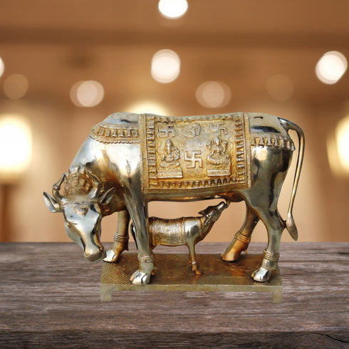 Brass Cow With Calf Statue 12.14Kg